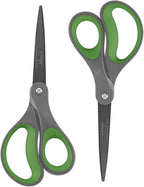 LIVINGO Sharp Scissors All Purpose - 2 Pack 8 Inch Titanium Coated Non Stick Steel Shears Heavy Duty for Office Home School Sewing Crafting Cutting Paper Fabric, Comfortable Grip (Gray & Green)