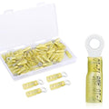 50 Pack Heat Shrink Ring Terminals - #10 - Yellow 12-10 AWG Marine Grade Heat Shrink Wire Connectors - Tinned Red Copper Eyelet Wire Connectors