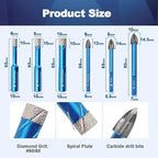 Dry Diamond Core Drill Bit Set,BRSCHNITT 1/4"*2,5/16",3/8" Diamond Hole Saw& 1/4"*3,5/16"*2,3/8" Carbide Drill bits with Triangle Shank for Porcelain Tile Ceramic Stone Granite Marble(10pcs)