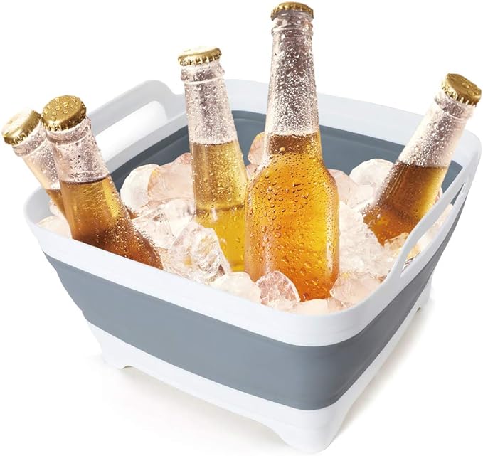 2.4 Gal(9L) Collapsible Dish Basin with Drain Plug,Space Saving Multiuse Foldable Sink Tub,Dishpan,Kitchen Sink for Camping,Plastic Tub,Vegetable Washing,Beverage Tubs