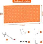 TORACK Metal Pegboard Wall Organizer 24" x 24" or 12" x 48", 70 PCS Tools Storage Pegboard for Garage, Modular Pegboard, Tool Organizer Board with Peg Board Hooks(Orange)