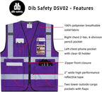 Dib Safety Reflective Vest High Visibility with Pockets and Zipper, Purple XL