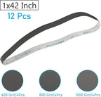 1x42 Sanding Belts for Knife Sharpening,Silicon Carbide Belt Sander Belts 600 800 and 1000 Assorted Fine Grits,12-Pack