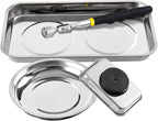 3 Pieces Magnetic Trays with 8LBs Telescoping Magnetic Pick-up Tool Set, 9.5" and 3.7" Rectangle, 6" Round Bowl Stainless Steel Magnet Parts Tray for Screws, Mechanic's