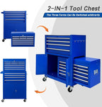 13-Drawer Tool Chest with Double Door and Wheels, Large Detachable Tool Box with Sliding Drawers, Mechanic Toolbox Storage Cabinets, Metal Tool Cart for Garage Workshop (Blue)
