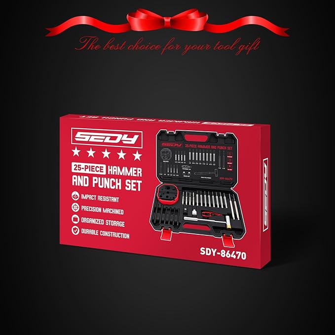 Premium Pin Punch Hammer Set: 25-Piece Punch Set and Hammer with Bench Block, Steel Roll Pin Punch Set, Pin Punches with Replaceable Face Hammer, Mechanical Repair Tool for Maintenance