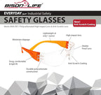 BISON LIFE Safety Glasses - Scratch Resistant Wrap Around Eyewear, Polycarbonate ANSI Z87.1 Impact Resistant Lens
