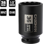 CASOMAN 1/2" Drive x 36 mm Deep 12 PT Impact Socket, CR-MO, 1/2-inch Drive 12 Point Axle Nut Socket for Easy Removal of Axle Shaft Nuts (36MM)