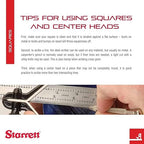 Starrett Steel Combination Square with Square Head - 6" Blade Length, Cast Iron Heads, Hardened Steel, Reversible Lock Bolt, Scriber, Spirit Level, 4R Graduation Type - 11H-6-4R