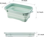 Collapsible Dish Pans, 2Gal (7.5L) Capacity, Plastic Dish Tub Dishpan for Kitchen Sink with Drainage Hole, Foldable Small Wash Basin for Kitchen, Camping, Travel (Green)