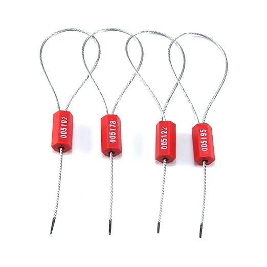 2000 pcs Numbered Security Cable Seals Pull-Tite Anti-Theft Trailer Tags Steel Wire Metal Cable Safety Padlock for Truck Container (Red)