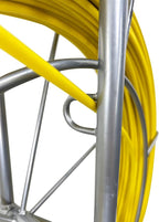 8MM 150M Fiberglass Duct Rodder Conduit Fish Tape Cable Puller Electrical Wire Puller Fiberglass Running Rod Wheel with Cage
