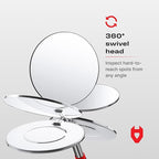 NoCry Heavy Duty Telescoping Inspection Mirror — 3.23 Inch Round Mirror on a Stick; 2-in-1 Storage Pouch; Extendable Mirror up to 30in; Non-Slip Handle; 360° Inspection Mirror Telescoping Swivel Head