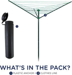 91 FT Umbrella Clothesline Outdoor - Clothes Line Outdoors Green Painted Steel Frame with Ground Socket - Clotheslines for Outside Laundry Drying, Washing Line for Hanging Clothes, Sheets etc