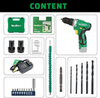 NEWBEAT Cordless Drill Set, 12V Power Drill Driver with 2 Batteries and Charger, 3/8" Keyless Chuck, 2 Variable Speed, 15+1 Torque Setting Electric Drill, Power Tools Kit for Home and DIY Project