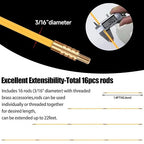 32.2FT Fiberglass Running Electrical Wire Cable Glow Rods Wire Pulling, Fish Rods Electrical Kit with 6 Different Attachments and Fish Tape Wire Puller Kit (Yellow)