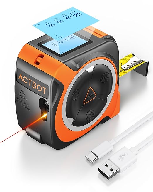 2-in-1 Digital Laser Tape Measure: 197ft & 16ft Professional Accurate Tape Measuring Tool, Ft/Ft+in/in/M, Pythagorean, Area, Volume Rechargeable Laser Measure for Construction DIY Woodworker