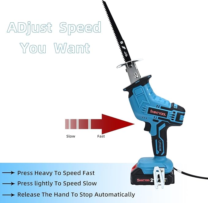 21v Cordless Reciprocating Saw, 2.0 Ah Battery Operated Reciprocating Saw With Charger,Hog Ring Anvil And 4 Pcs Blades For Wood Pvc Pipe Tree Cutting By SHINTYOOL