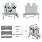 Grey UK2.5B Rail Type Terminal Block Voltage and Current Safety Ground Terminal Block 800V 32A 2.5 Square mm 100 Pack