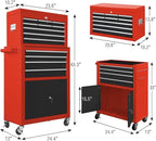 13-Drawer Tool Chest with Double Door and wheels, Large Detachable Toolbox with Sliding Drawers, Mechanic Tool Box Storage Cabinets, Metal Tool Cart for Garage Workshop (RED＆BLACK)