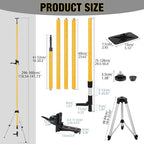 MOETER Telescoping Laser Level Pole Kit - 12Ft./3.6M Adjustable Pole with Tripod, Spring-Loaded Base & Mount for Rotary/Line Lasers (1/4"-20 & 5/8"-11 Adapters)
