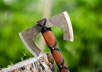 Double-Headed Viking Battle Axe with Leather Sheath, Hand Forged Steel, Wooden Handle, Camping, Hinking, Hunting, Gift, Hatchet Axe