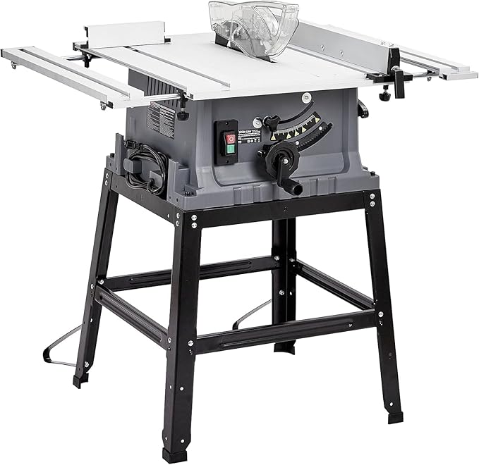 GAOMON Table Saw 10 Inch, 15 Amp 5000RPM Powerful Tablesaw With Stand & Protective Cover, 90° Cross Cut & 0-45° Bevel Cut, Adjustable Depth, Tabletop Saw for Woodworking