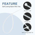 PATIKIL Cable Zip Ties 12 Inch, 100 Pcs Self-Locking Nylon Wire Tie Wraps Heavy Duty Cord Management with 50 lbs Tensile Strength for Indoor and Outdoor, White (0.1" W)