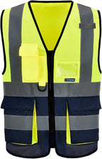 A-SAFETY navy blue and neon yellow work vest