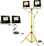 24000 Lumen LED Work Lights with Stand, Floodlight Work Light 2 Adjustable Head Work Light with 16FT IP67 aterproof Tripod Works Light Stand with Individual Switch for Construction Lighting