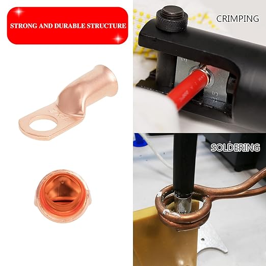 10 PCS 2AWG - 1/4''Stud Heavy Duty Copper Terminals,Battery Cable Crimp Lugs,Battery Cable Ends, Bare Copper Eyelets Tubular Ring Terminals,Closed End Crimp Electric Connectors
