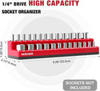 1/4 Inch Magnetic Socket Organizer, NOEAIKE 2-Pack Metric &SAE Socket Holder Set 1/4" Drive Socket Trays, Holds 52 Pcs Standard and Deep Size Sockets(Socket not Included)