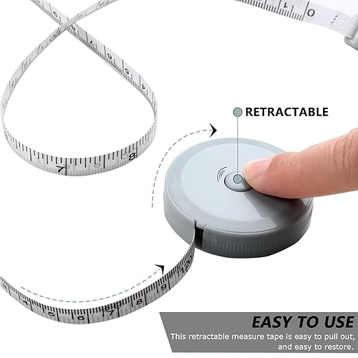 6 Packs Retractable Tape Measure + 2PCS Soft Measuring Tape for Body Measurements(60-Inch), Premium Sewing Tape Double Scale Vinyl Ruler for Weight Loss Medical Tailor Fabric Cloth Knitting Craft