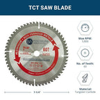 Benchmark Abrasives TCT 7 1/4 Inch Circular Saw Blade, Tungsten Carbide Tipped Non Ferrous Metal Cutting Saw Blades for Cutting Plastic, Fiberglass, PVC, Aluminum Cutting Blade - ‎(7-1/4" 60 Teeth)