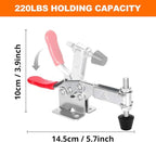 4 Pack Toggle Clamps, Hold Down Clamp 220Lbs Holding Capacity Quick Release Horizontal Clamps 201B with Rubber Pressure Tip for Woodworking Jigs and Fixtures, Welding, Drill Press, Crosscut Sled