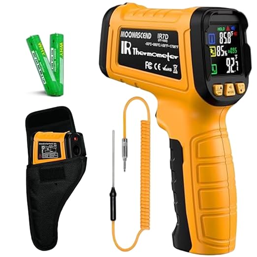 50:1 Infrared Thermometer Temperature Gun, Dual-Mode Temp Gun -58°F to 1796°F, with K-Type Thermocouple for Internal Readings, for Kilns, Industrial, and HVAC Applications