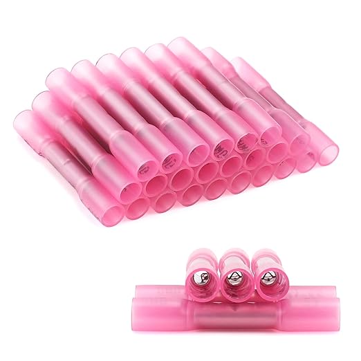 120 Pcs Heat Shrink Butt Connectors, AWG 22-16 Waterproof Insulated Electrical Wire Connectors, Crimp & Shrink Butt Splice Connectors Terminal for Automotive Marine Truck Trailer Stereo (Red)