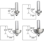 4pcs Cove Router Bit Set,1/2" Shank,Radius 3/16",1/4",7/16", and 9/16",Cove Edging Cutter for Wood Profiling,Routing,Molding