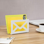 MyGift White Metal Desktop Mail Holder with Cutout Envelope Design Home and Office Desk Letter Organizer