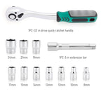1/2 Inch Drive Ratchet Wrench, 72-Tooth Reversible Ratchet Quick Release, w/ 10 CR-V Steel Metric Sockets (10mm-24mm) and Extension Bar