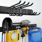 32 Inches Garage Storage, Garage Organization, Wall Mount Garden Tool Organizer, Max 300lbs Adjustable Metal Hooks, Yard Shed Hanging Rack, Heavy Duty Shelving for Rake Broom Mop Snowboard