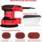 Orbital Sander Corded Hand Sander: DEKOPRO 5" Random Orbital Sander with Dust Box, 6 Various Speeds Electric Palm Sander with Dust Box, 16Pcs Sandpapers for Woodworking & Sanding (Red)