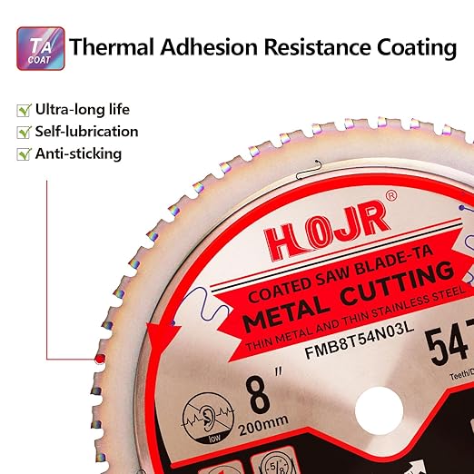 Metal Cutting Circular Saw Blade, Steel and Stainless Steel Cutting, The Cutting Head uses a Special Anti-Heat Sticking Coating with high Finish and Long Life, FMB 8 inch 54-Tooth 1" -TA