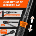 HORUSDY 3/8" 5PCS Torque Wrench Set(5–45 ft-lb/ 6.8–61 Nm) – Torque Wrench 3/8 Drive with 3" Extension, 3/8" to 1/4" & 3/8" to 1/2" Adapters, Case for Bike, Car, Moto & Other Repair