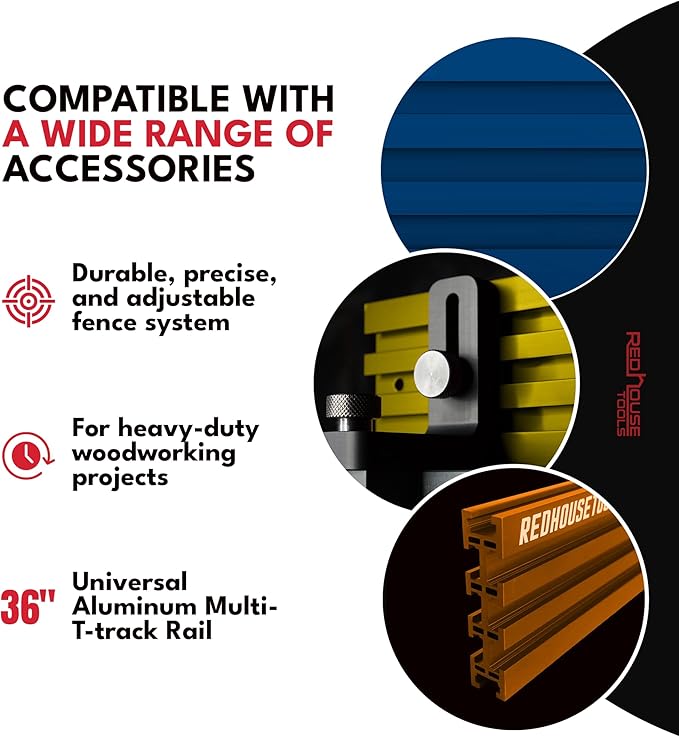 Multi T-Track - 3" Universal T-Track for Woodworking | Anodized Aluminum T Track Fence System | Woodworking Accessories | 36" Fence System (Set of 2) | Black