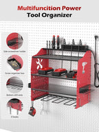 𝟐𝟎𝟐𝟓 𝐔𝐩𝐠𝐫𝐚𝐝𝐞𝐝 Power Tool Organizer Wall Mount with Charging Station [5-Layer Loads 220lbs Heavy Duty] Metal Tool Storage Rack Drill Holder,Battery Utility Rack Loads with 6 Power Strip