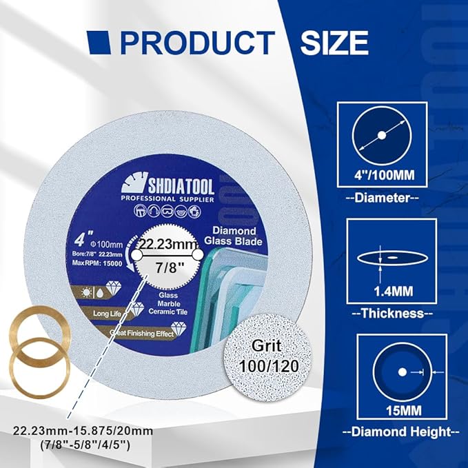 SHDIATOOL Diamond Glass Cutting Disc 4-Inch Saw Blade, Ultra-Thin Cut Off Wheel for Tile Ceramic Porcelain Marble 100mm