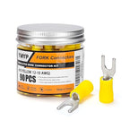 90PCS Fork Wire Connectors Insulated - Yellow 12-10 AWG M5 Stud Size #10 - U-Type Tinned Copper Spade Electrical Crimp PVC Terminals