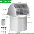 12 Inch Hooded Wall Vent with Screen and Damper,Outdoor Wall Exhaust Vent Cover Cap for Exterior HVAC Duct Industrial Facilities Kitchen Range Hood Dryer Ventilation and Air Exhaust,Stainless Steel