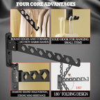 Dr.DJ Wall Mount Coat Hanger Holder Black Clothes Drying Organizer Rack Garment Hooks Aluminium Retractable Folding Indoor Wall Mounted Hanger for Laundry Room Bedroom Black 2Pack with 80cm Rod